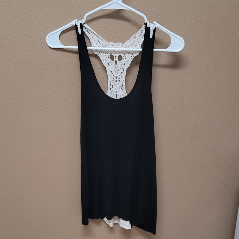 Chic Black Tank Top with Lace Back 💀